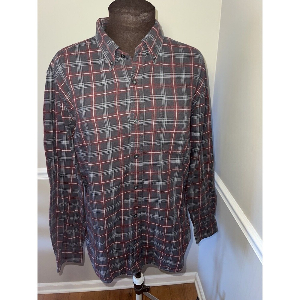 Vince Gray Burgundy Plaid Button Down Shirt Mens Sz L